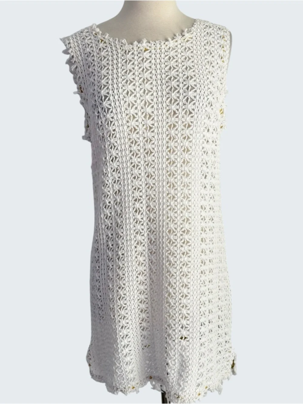 Free People Beach Thrifty Eyes White Crochet Beachy Boho Mini Dress Women’s M - Picture 5 of 10
